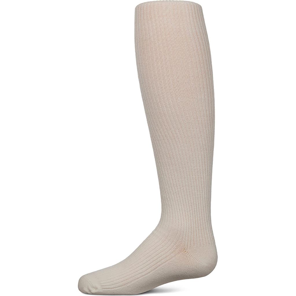 Memoi Thin Ribbed Cotton Tights In White