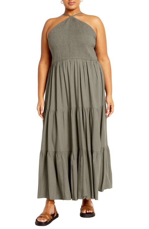 Tahitian Halter Tiered Maxi Dress (Plus)