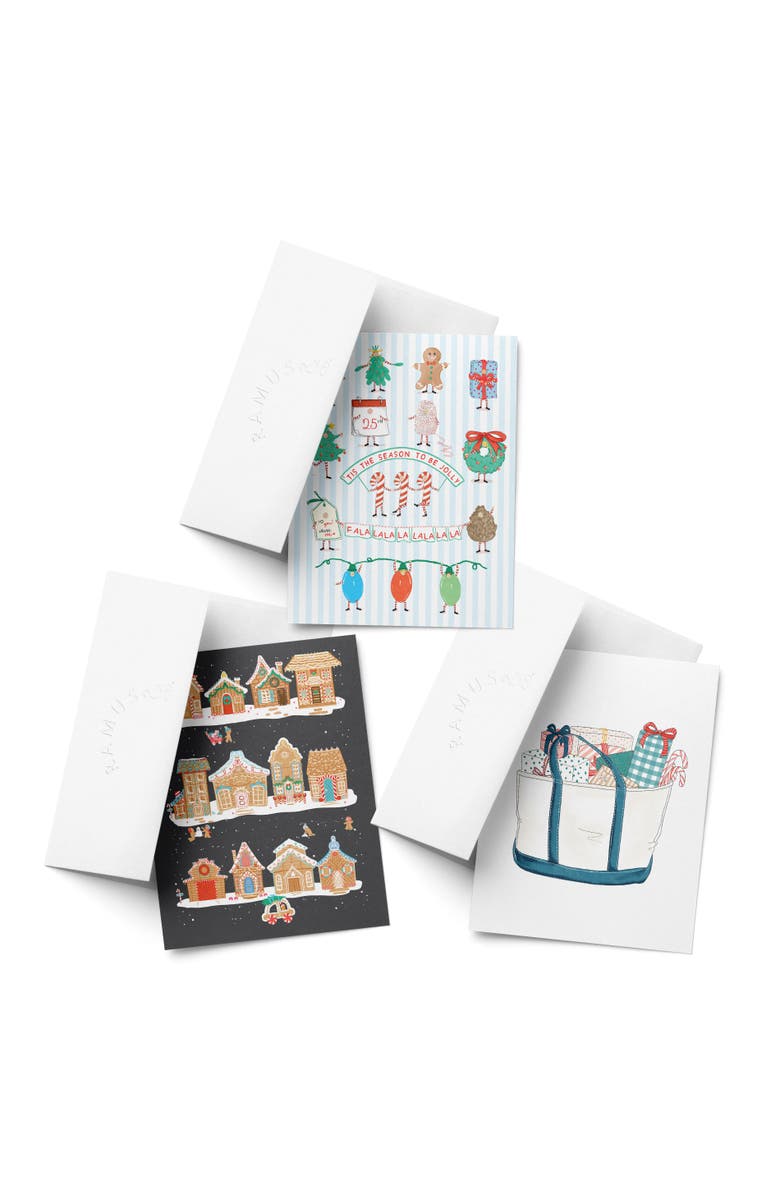 Ramus & Co Jolly People, Gingerbread Town, Tote With Presents Winter/Holiday/Christmas Greeting Card Pack Sets, Main, color, Multi-Pack