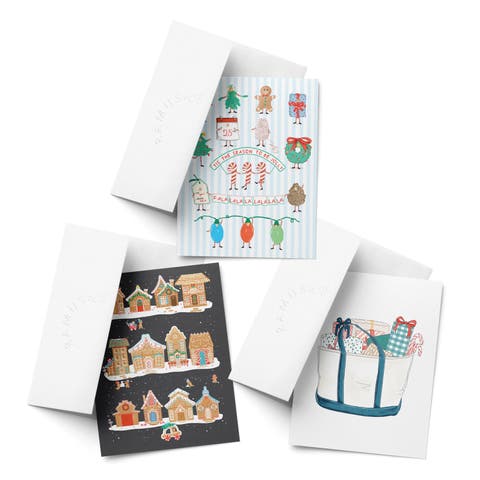 Jolly People, Gingerbread Town, Tote With Presents Winter/Holiday/Christmas Greeting Card Pack Sets (3 ct, Assorted)