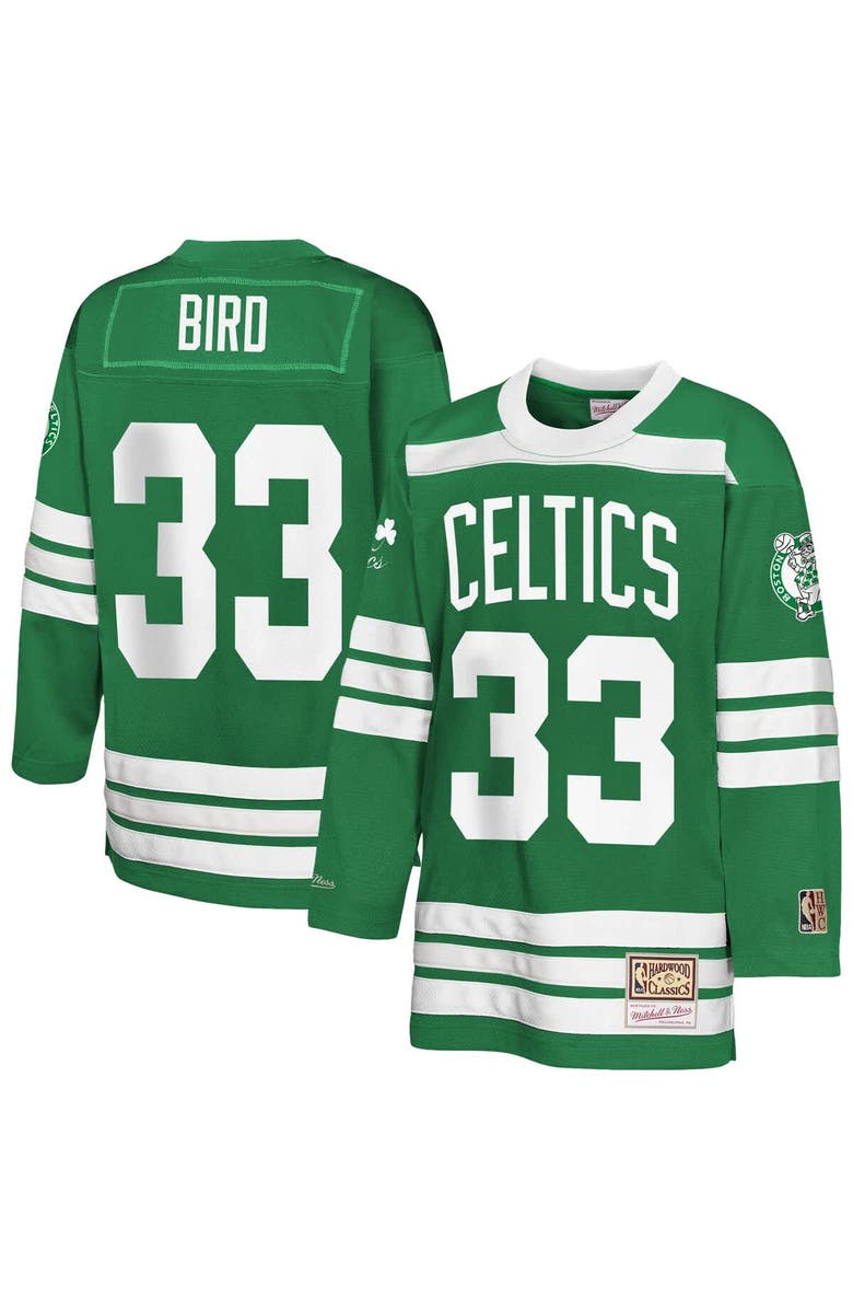 Mitchell & Ness Youth Mitchell & Ness Larry Bird Kelly Green Boston Celtics Maxxed Out 2.0 Fashion Hockey Jersey, Main, color, Kelly Green