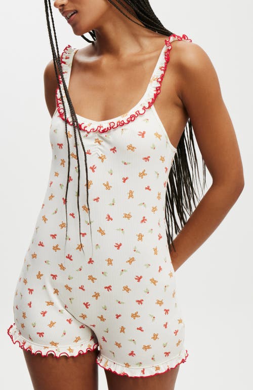 Cotton On Body Rib Ruffle Boyleg Romper In Gingerbread Bows