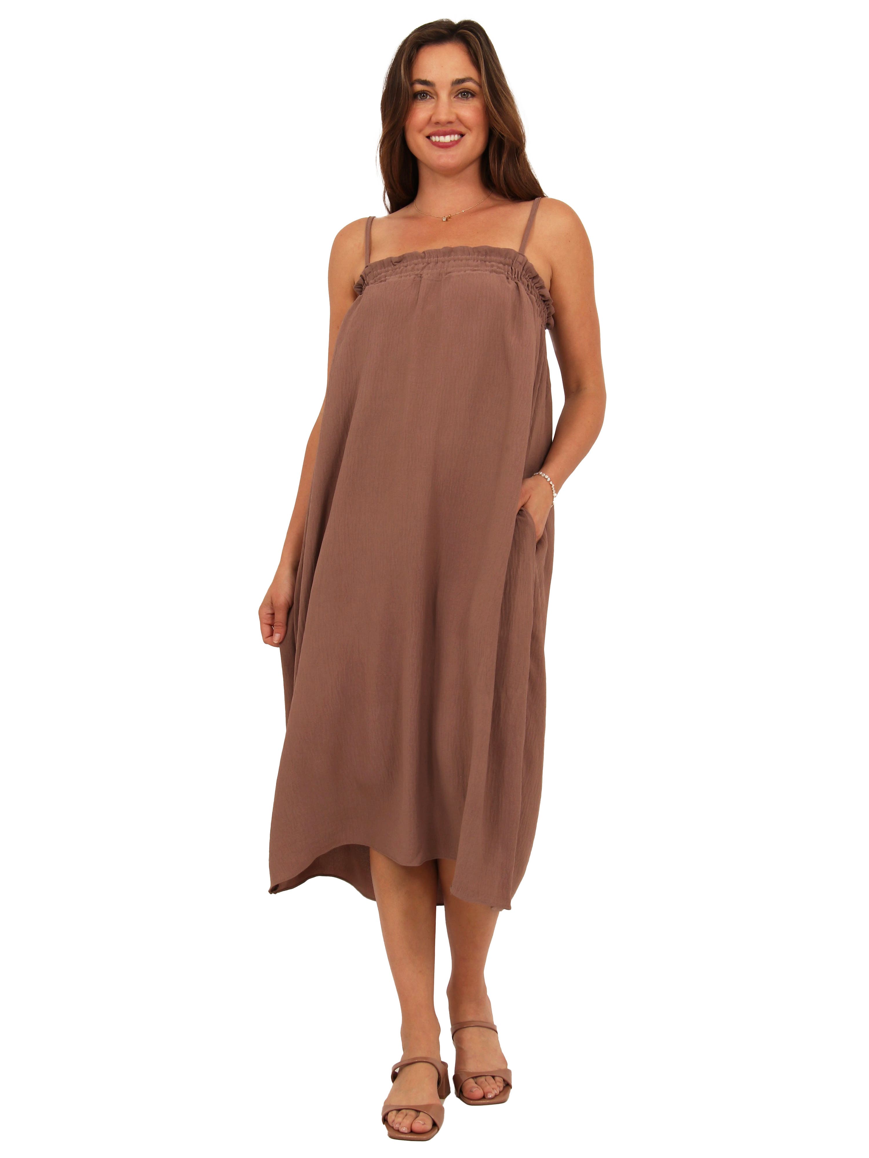 Womens Essential Spaghetti Strap Smocked Pocket A-Line Maxi Dress - image 5