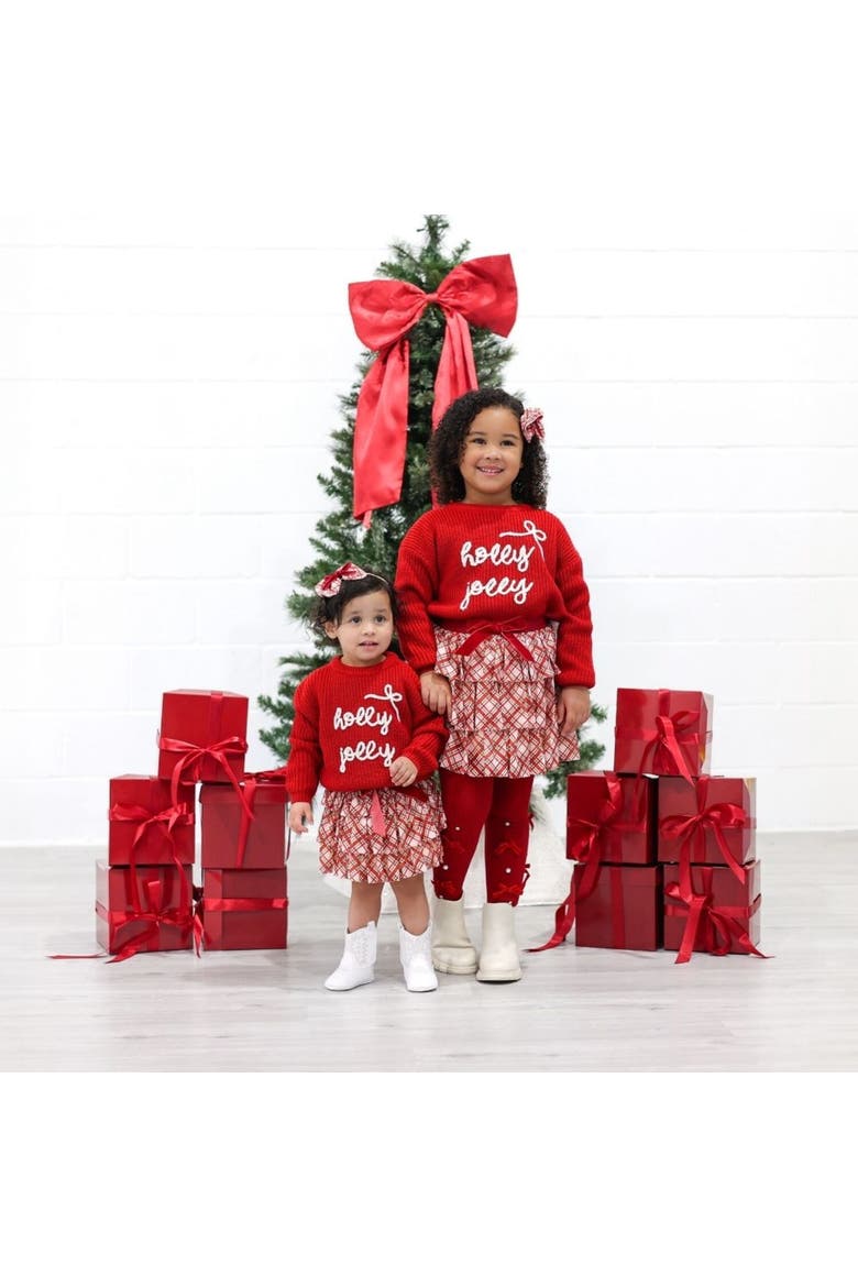Holly Jolly Christmas Knit Sweater, Alternate, color, Ruby Red