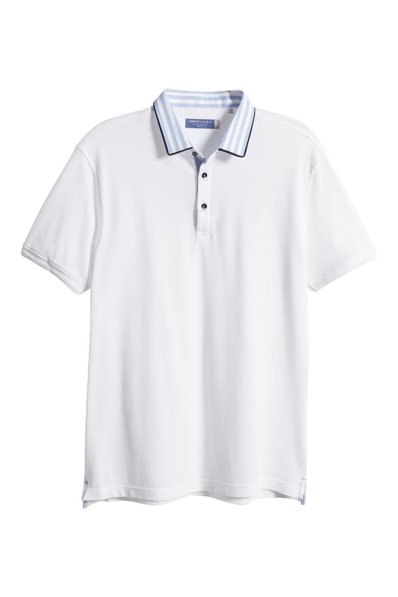 Trim Fit Stripe Collar Short Sleeve Polo, Alternate, color, WHITE