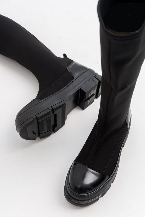 Prologue Shoes Bella Stretch Scuba Knee High Boot In Black