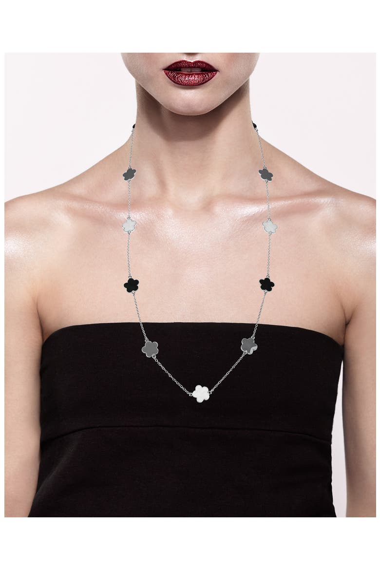 Tri-Tone Clover Station Chain Long Necklace (Nordstrom Exclusive), Alternate, color, WHITE BLACK / SILVER