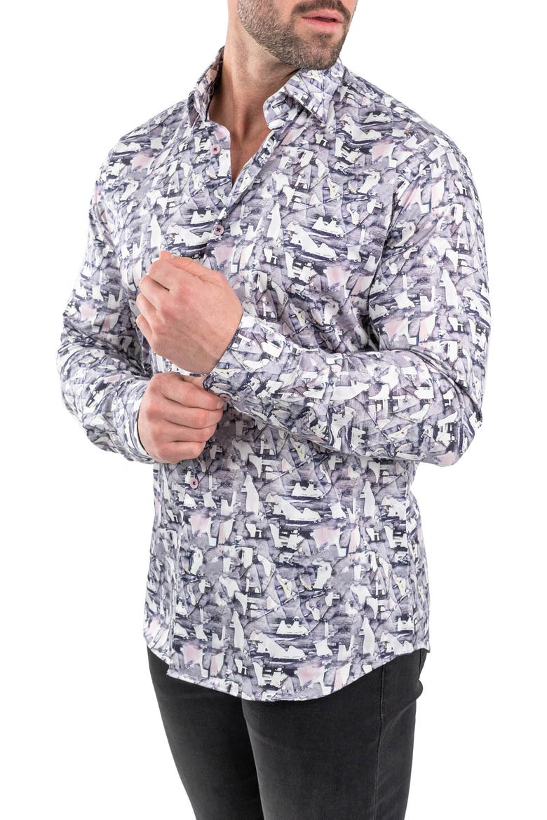 Fibonacci Birch White Contemporary Fit Button-Up Shirt, Alternate, color, WHITE
