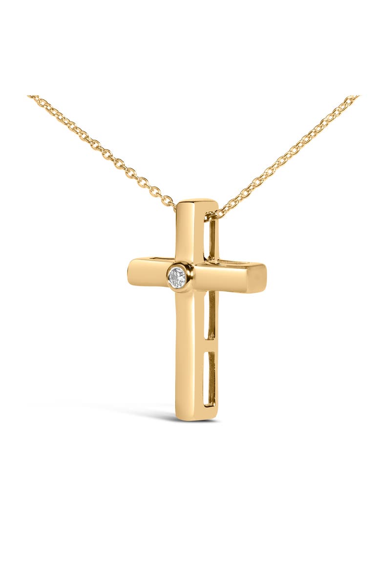 Gold Vermeil Bezel Set Diamond Accent Cross Pendant Necklace, Alternate, color, Silver
