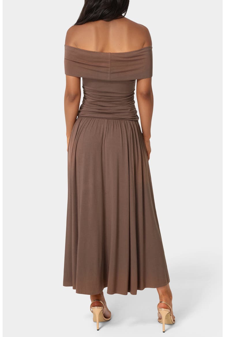 Off the Shoulder Drop Waist Maxi Dress, Alternate, color, CHOCOLATE