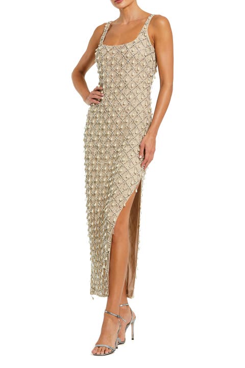 Pearl Embellished Sleeveless Fitted Ankle Dress