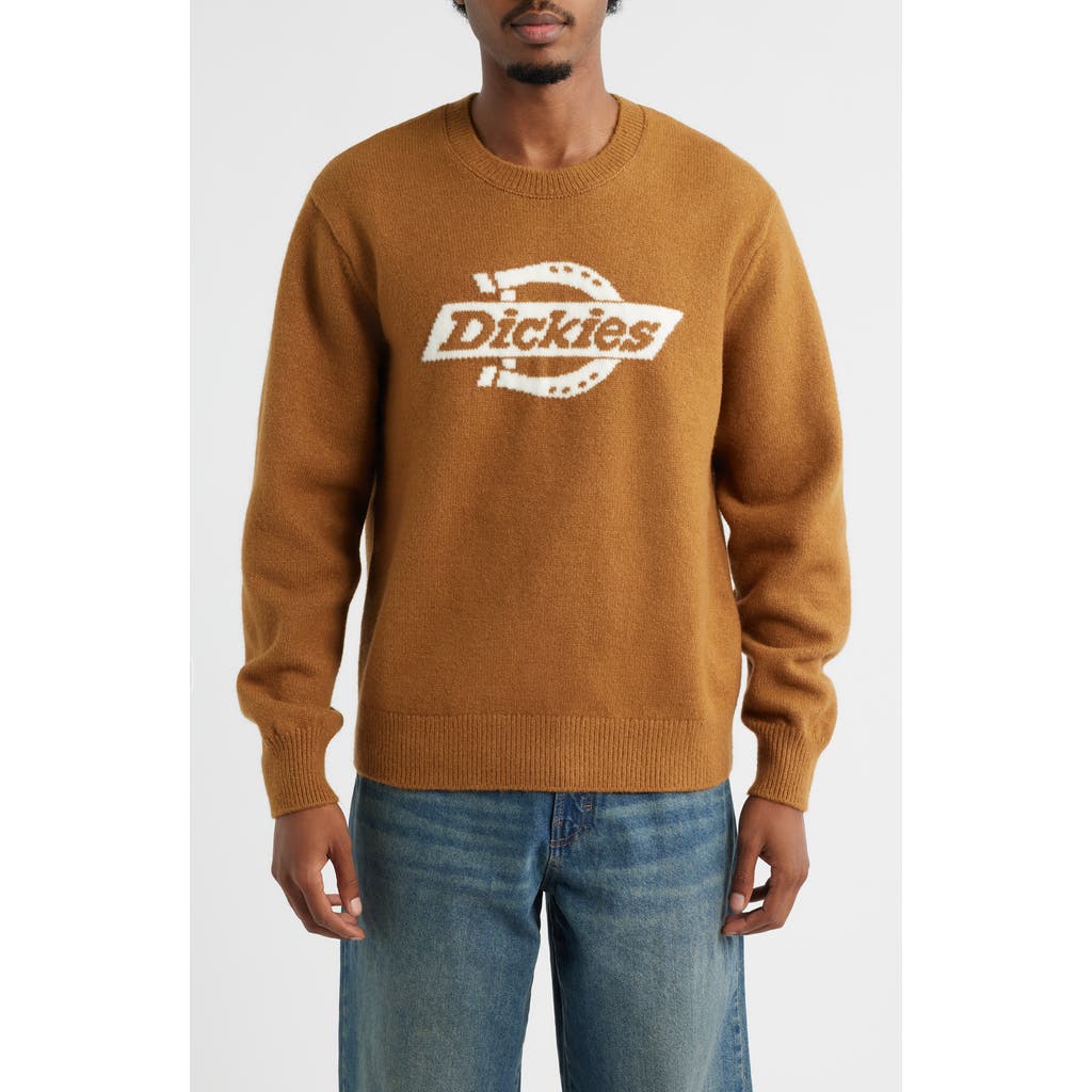 Dickies Ruston Intarsia Logo Crewneck Sweater In Brown