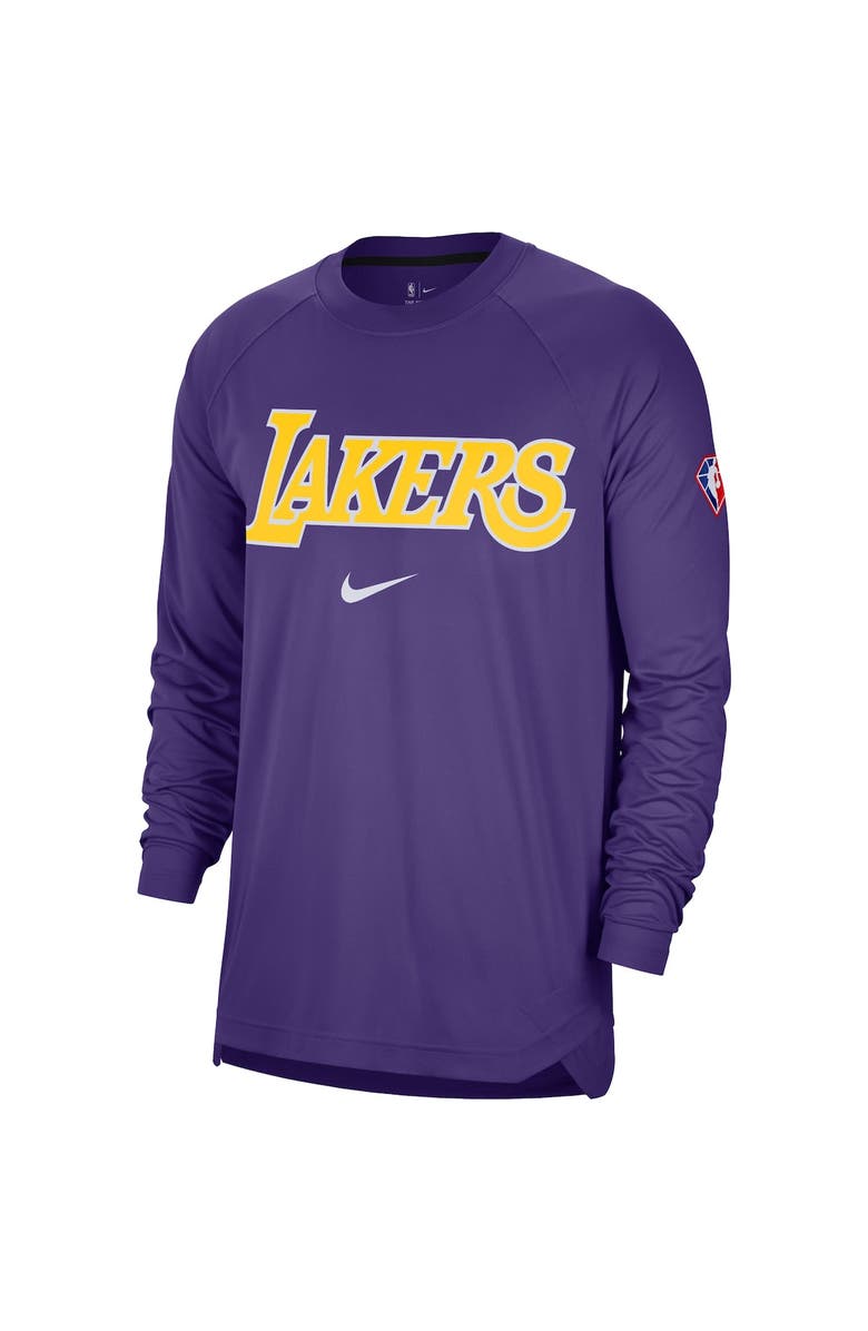 Nike Men's Nike Purple Los Angeles Lakers 75th Anniversary Pregame Shooting Performance Raglan Long Sleeve T-Shirt, Alternate, color, 