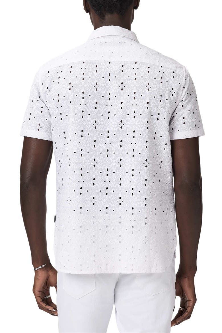 Sean Eyelet Cotton Short Sleeve Button-Up Shirt, Alternate, color, WHITE