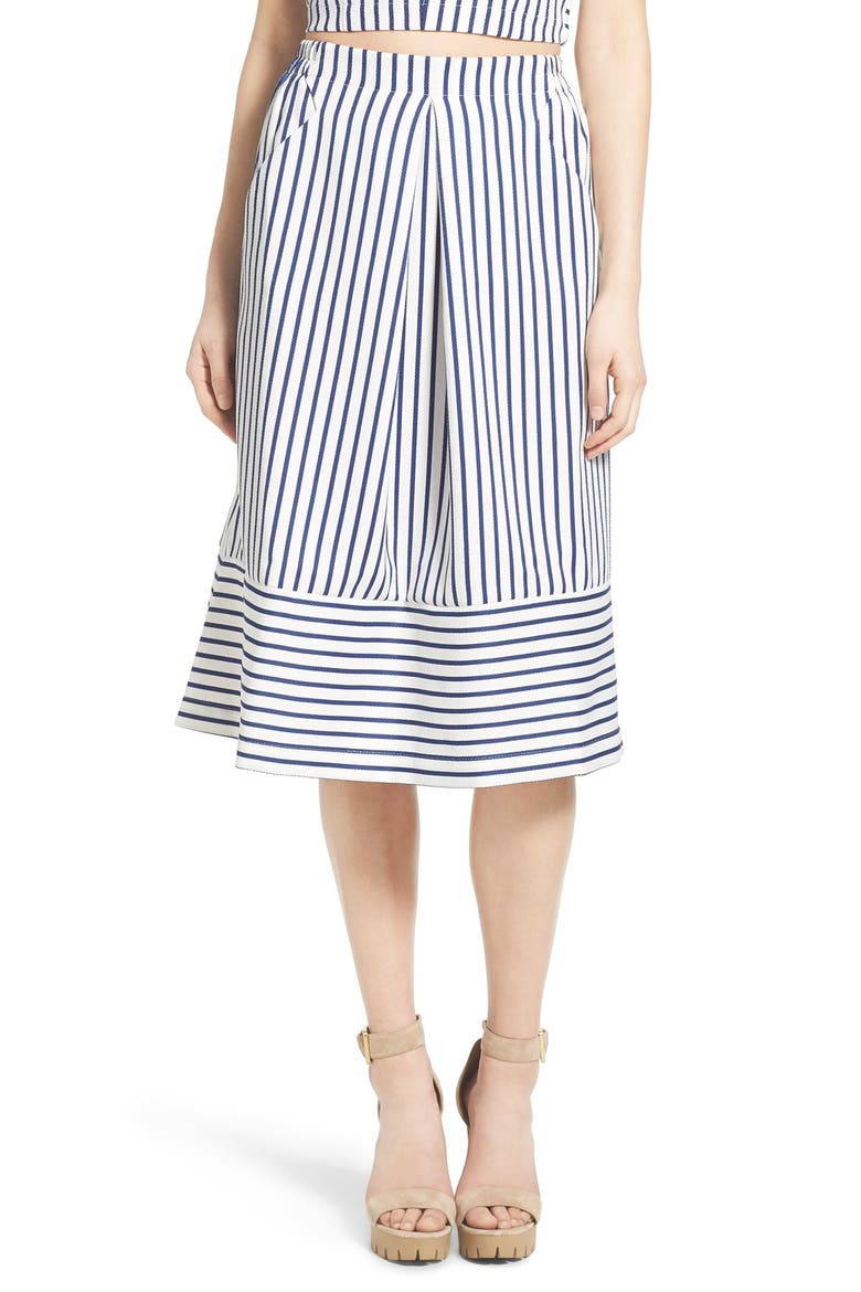 Cotton Poplin Stripe Midi Skirt, Main, color, WHITE