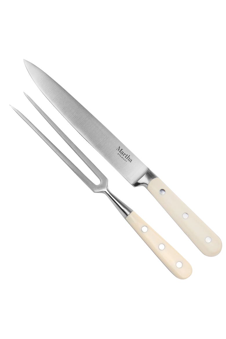 Goswell 3 Piece Carving Board and Cutlery Set in Cream, Alternate, color, Brown