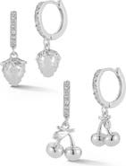 GLAZE JEWELRY Set of 2 Strawberry & Cherry Drop Huggie Hoop Earrings