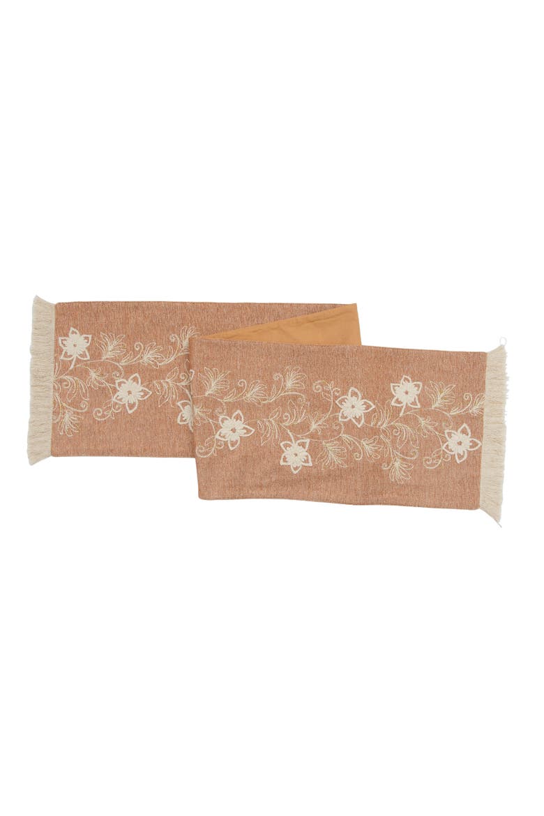 Harvest Floral Fringed and Woven Table Runner 14" x 72", Main, color, Beige