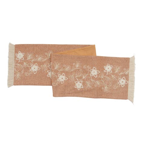 Harvest Floral Fringed and Woven Table Runner 14" x 72"