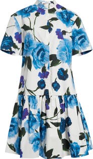 Erdem Brushed Floral Drop Waist Mini Shirtdress