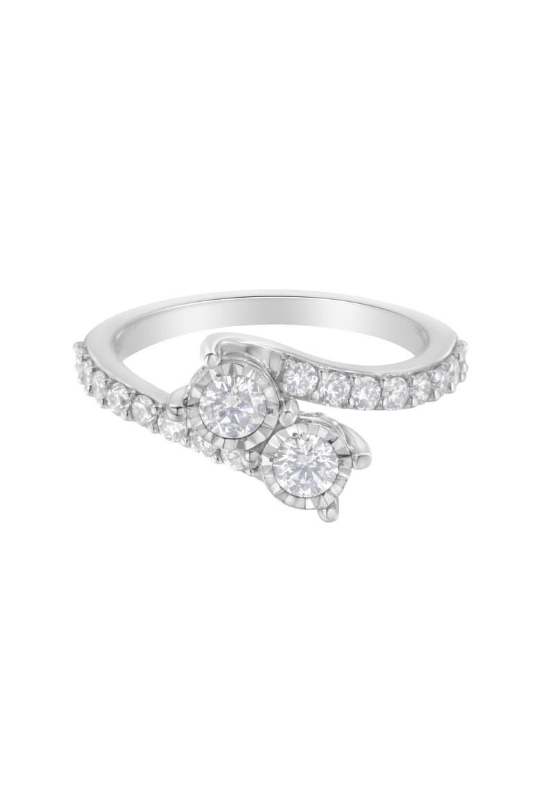 10K White Gold 1.0 Cttw Diamond Two-Stone Miracle-Set Bypass Ring, Main, color, White Gold