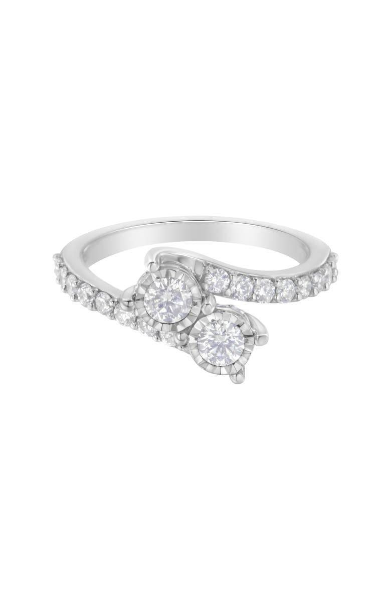 Haus of Brilliance 10K White Gold Two-Stone Miracle-Set Diamond Bypass Ring, Main, color, White Gold