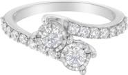 Haus of Brilliance 10K White Gold 1.0 Cttw Diamond Two-Stone Miracle-Set Bypass Ring