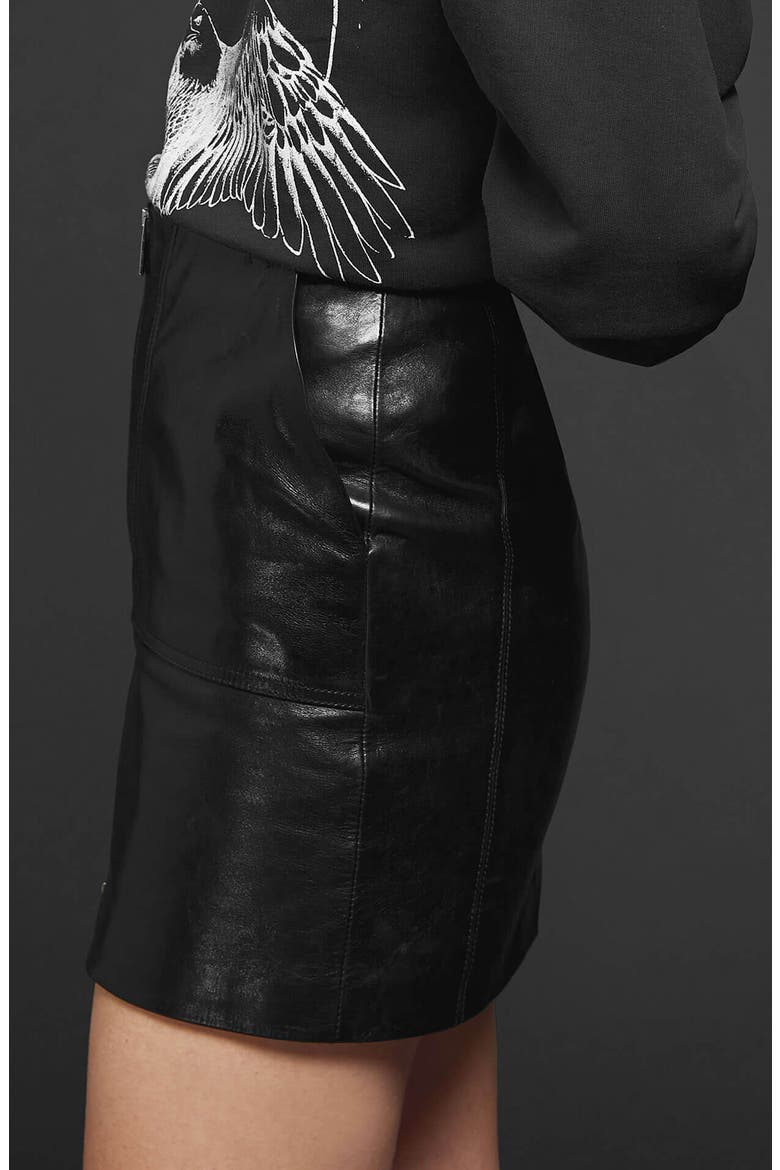 Sally Leather Miniskirt, Alternate, color, BLACK