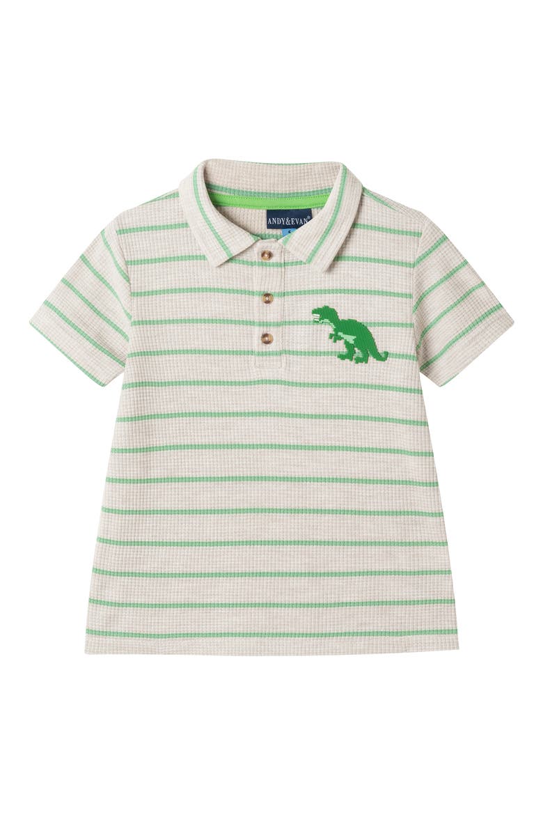 Kids' Waffle Knit Polo & Shorts Set, Alternate, color, OATMEAL STRIPE