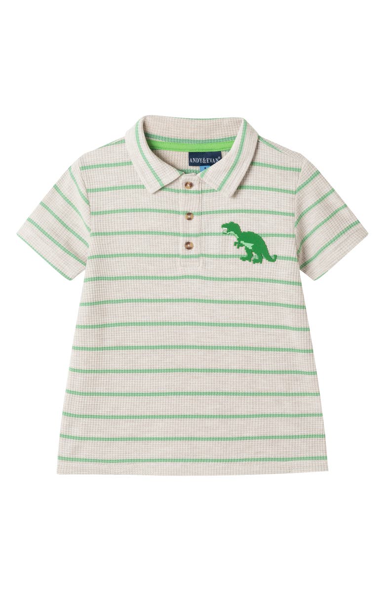 Andy & Evan Kids' Waffle Knit Polo & Shorts Set, Alternate, color, Oatmeal Stripe