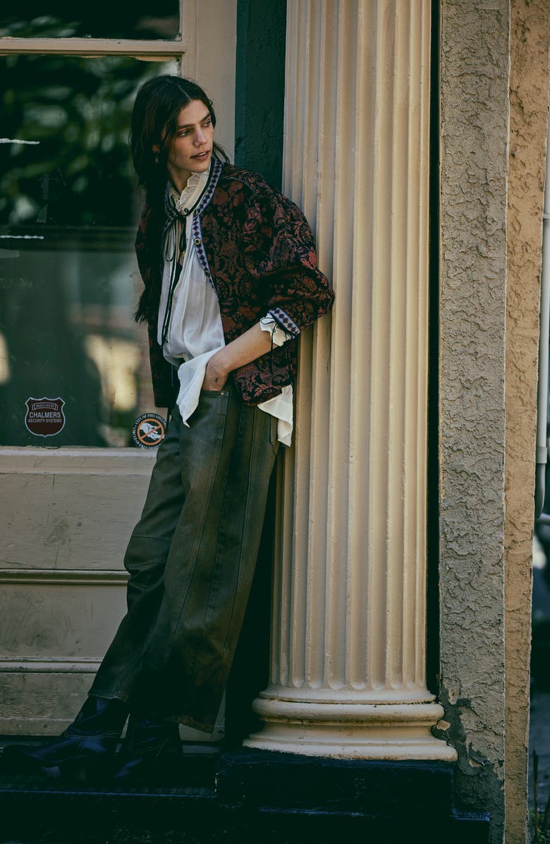 Free People Good Luck Coated High Waist Ankle Barrel Jeans, Alternate, color, New Moon