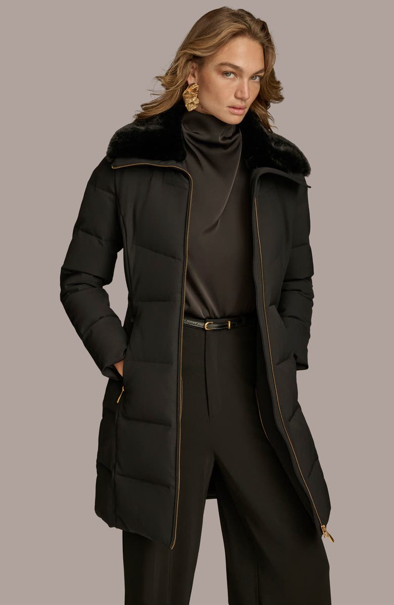 Donna Karan New York Walker Puffer Coat with Faux Fur Trim, Alternate, color, 