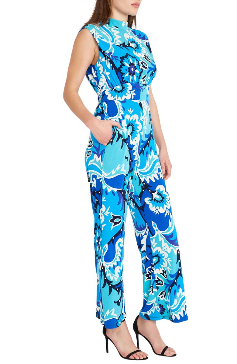 DONNA MORGAN FOR MAGGY Floral Sleeveless Jumpsuit, Alternate, color, Cream/ Blue