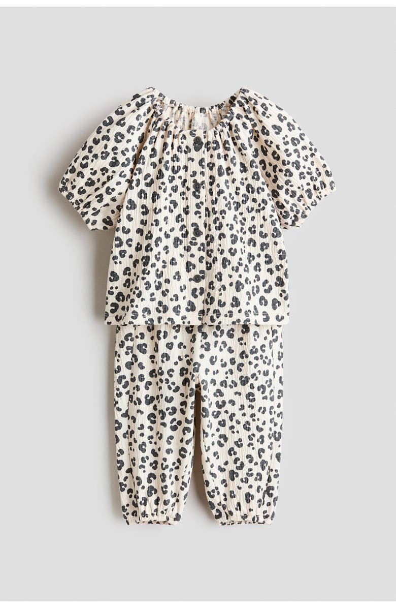 H&M 2-piece Crinkled Jersey Set, Main, color, Cream/Leopard Print