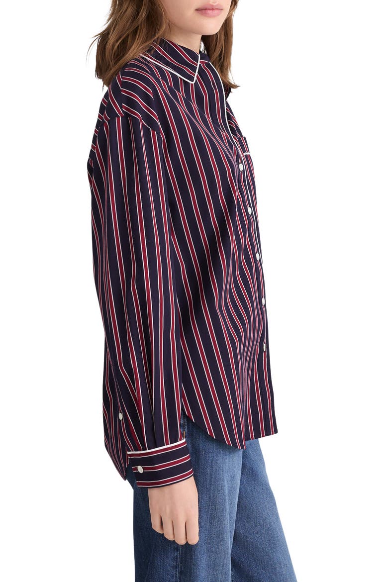 Stripe Poplin Long Button-Up Shirt, Alternate, color, RED NAVY STRIPE