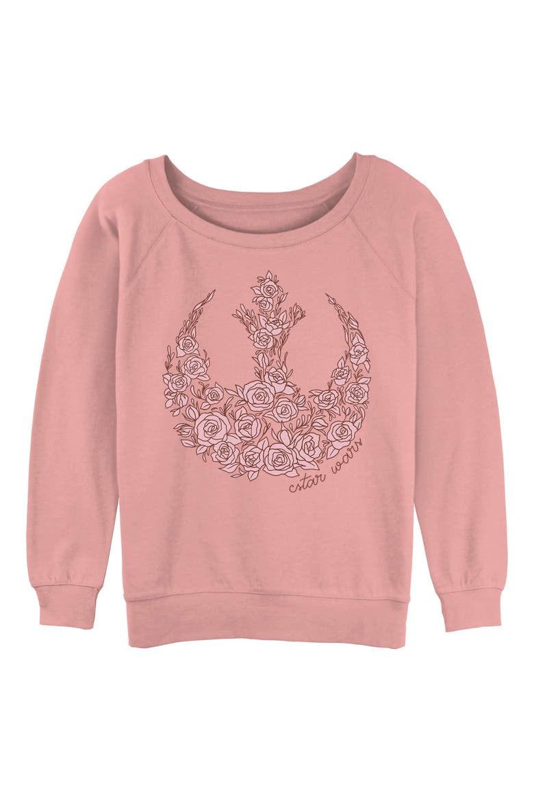 Junior's Star Wars A New Hope Rebel Alliance Pink Roses  Sweatshirt, Main, color, Desert Pink