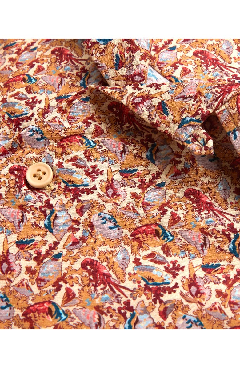 David Donahue Men's Coral Print Short Sleeve Button-Up Camp Shirt, Alternate, color, 