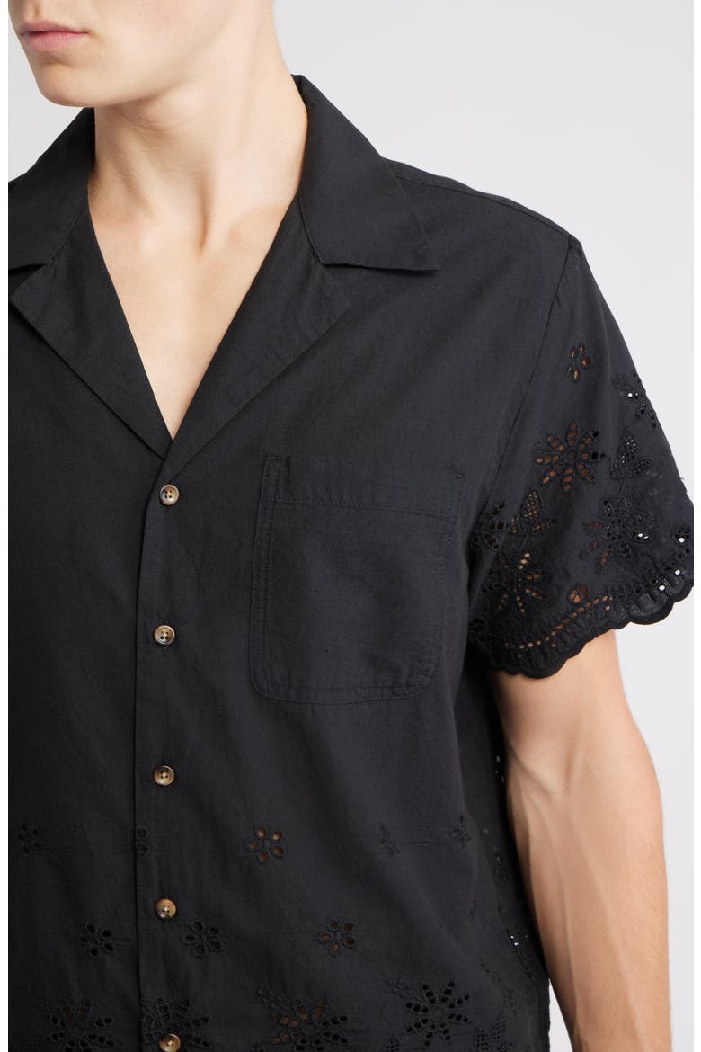 Banks Eyelet Embroidery Camp Shirt, Alternate, color, BLACK