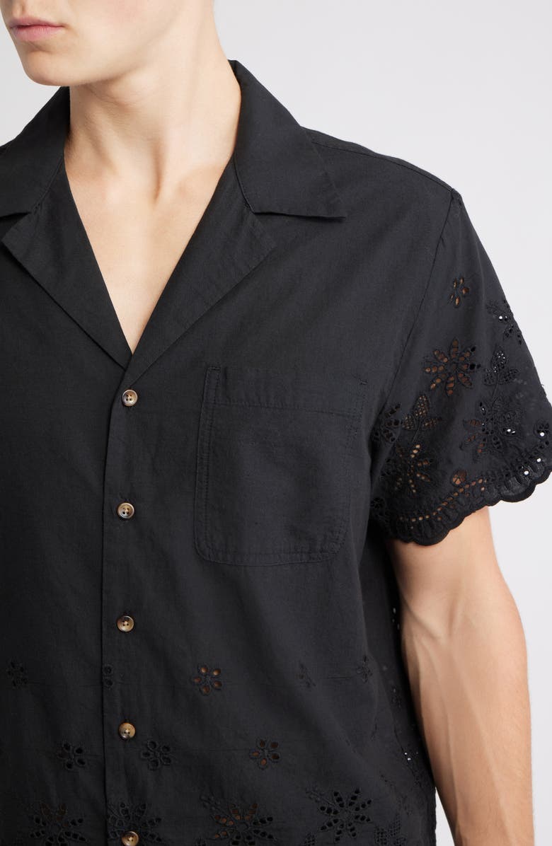 RIZORT Banks Eyelet Embroidery Camp Shirt, Alternate, color, Black