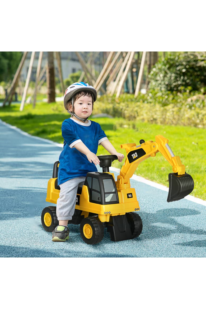 Kids Manual-Pedal Excavator with Shovel, Horn, Storage, Alternate, color, Yellow