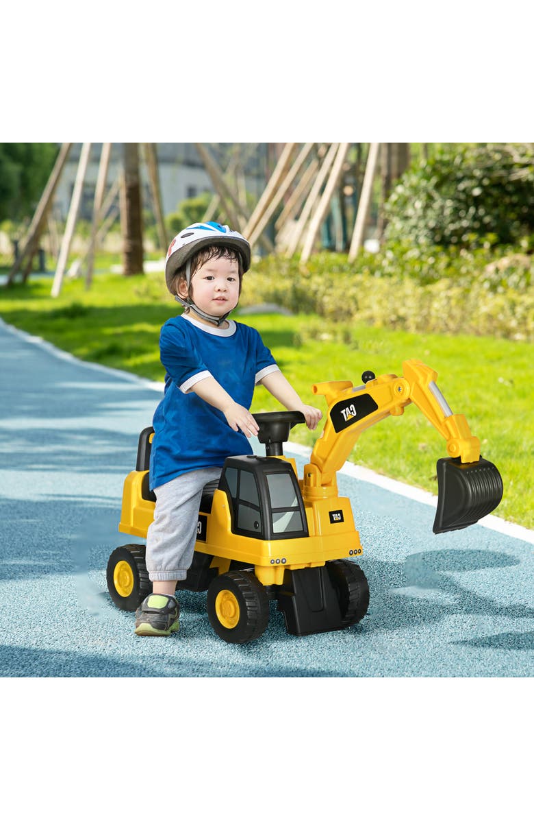 Aosom Kids Manual-Pedal Excavator with Shovel, Horn, Storage, Alternate, color, Yellow