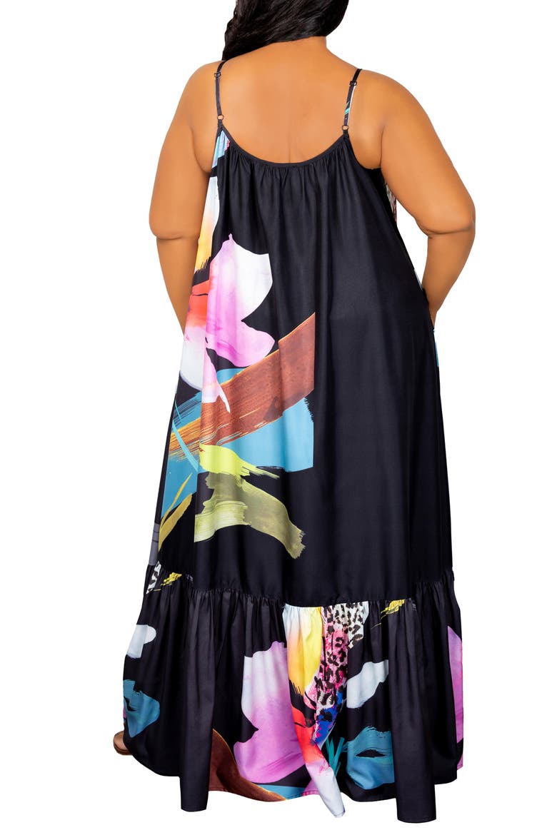 Floral Print Voluminous Maxi Dress, Alternate, color, BLACK MULTI