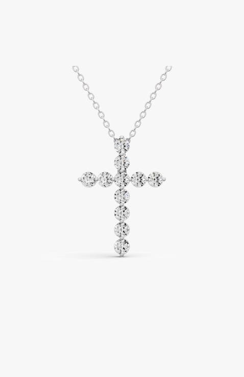 14K Gold Necklace 2.5 ct Sereia's Cross Pendant with Lab Diamonds