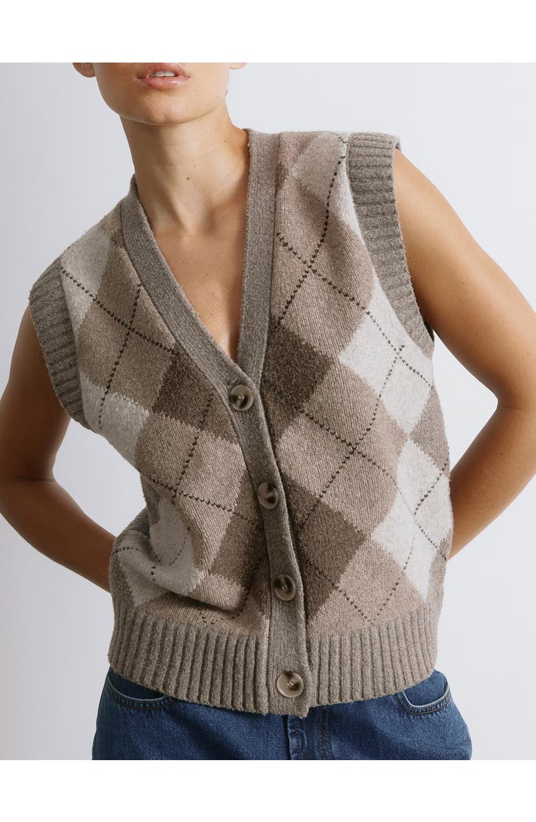 Albaray Argyle V-Neck Tank Top, Alternate, color, Brown