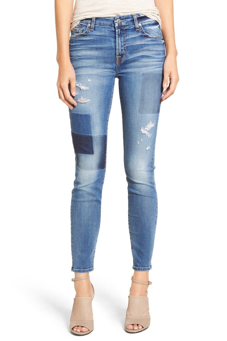 7 For All Mankind® Ankle Skinny Jeans, Main, color, LIGHT PATCH DENIM