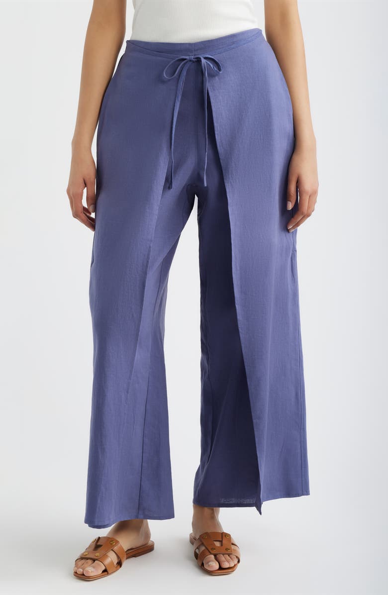 CITY BLUES Linen Blend Wrap Pants, Main, color, Smoke