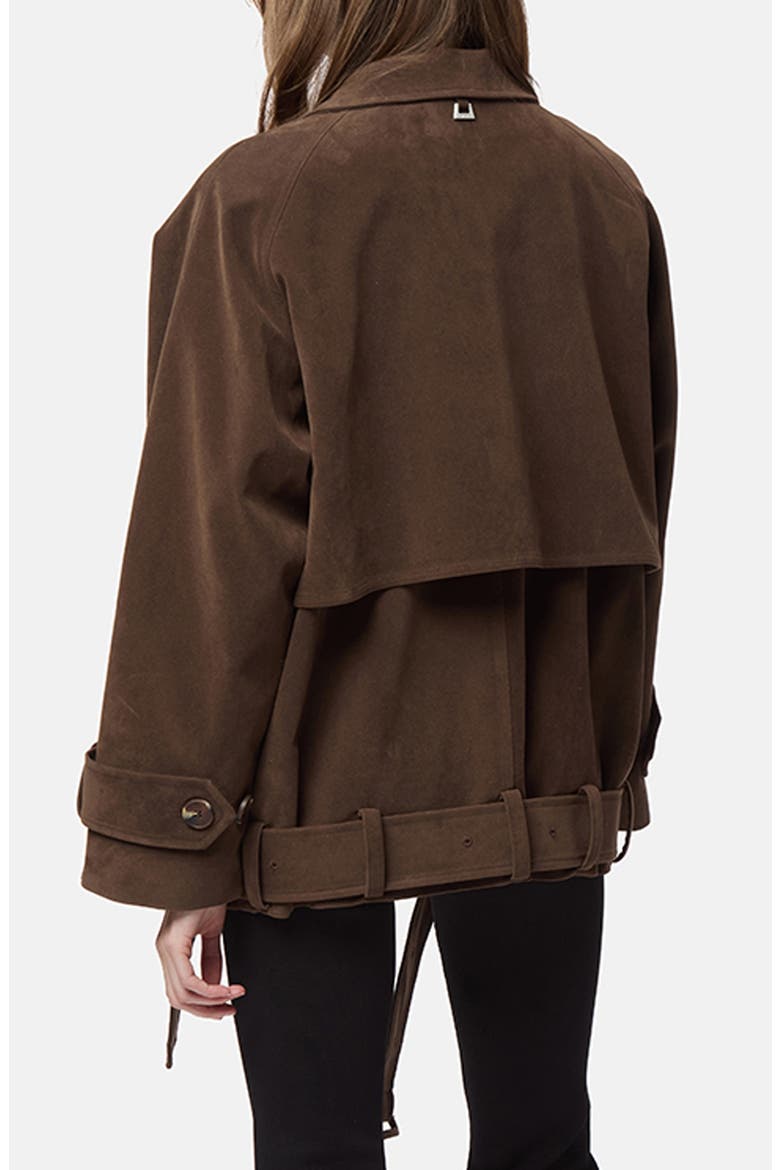 Gaia Faux Suede Short Trench Coat, Alternate, color, DARK BROWN