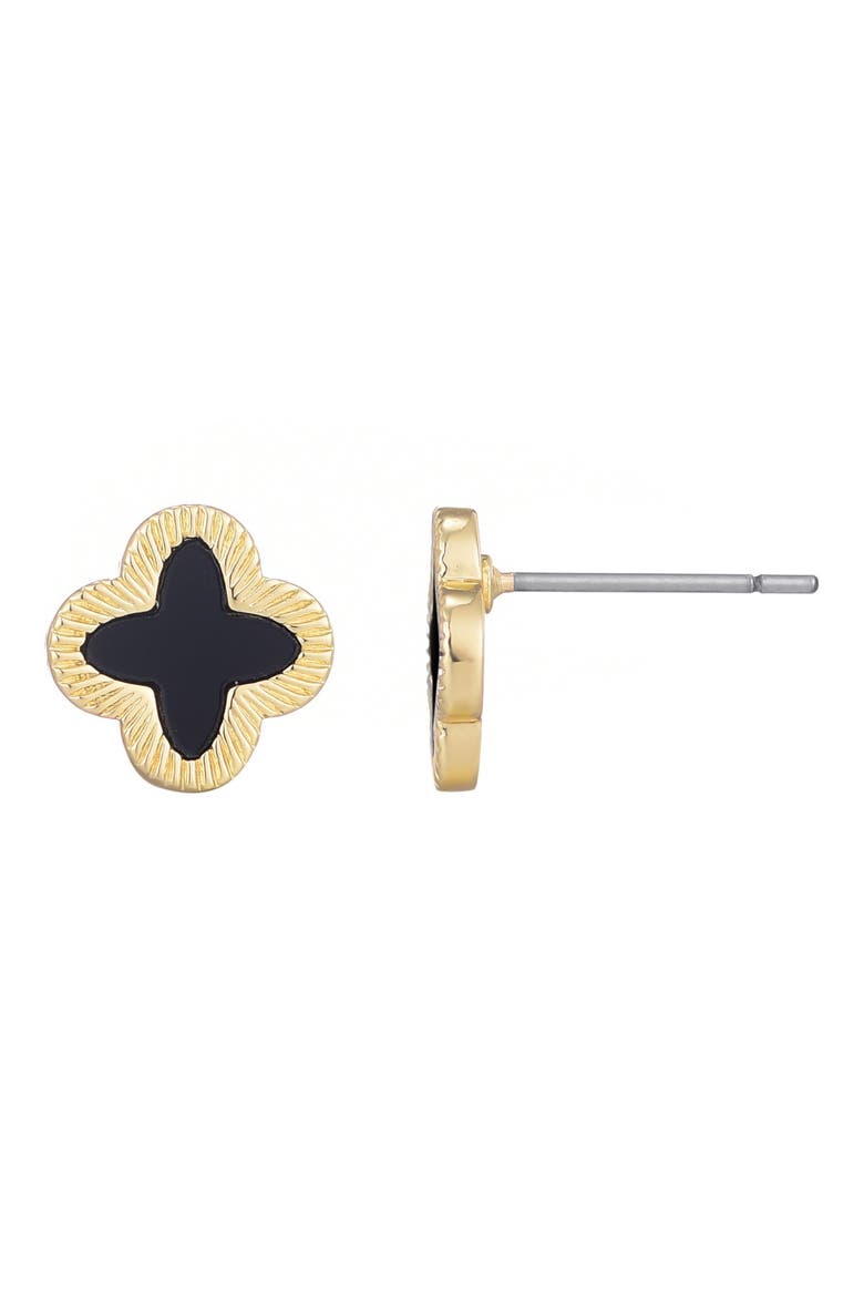 Fluted Edge Clover Stud Earrings, Alternate, color, BLACK