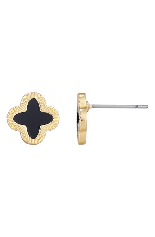 Adornia 14k Gold Plated Fluted Edge Black Clover Stud Earrings In Gold
