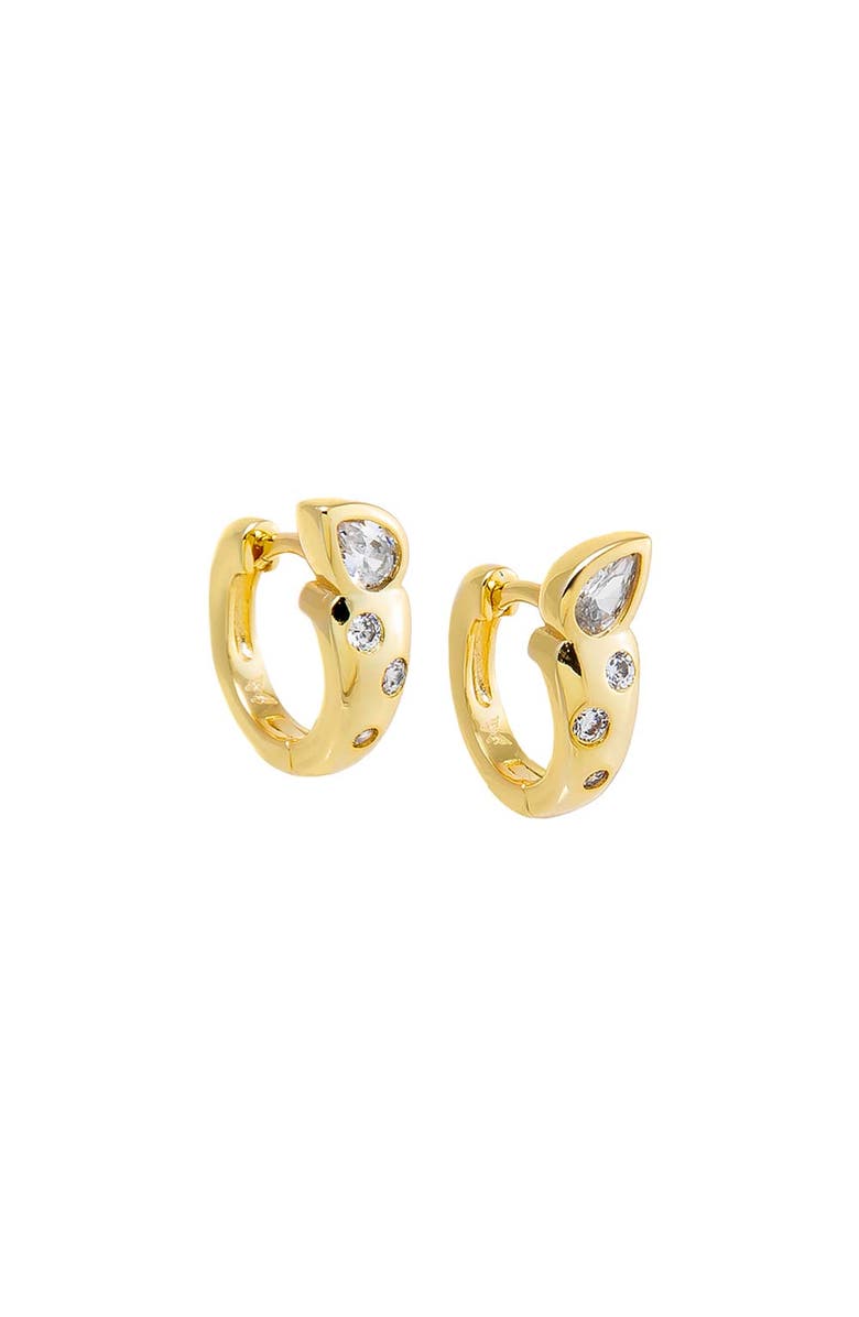 BY ADINA EDEN Chunky CZ Pear Embedded Bezel Huggie Earring, Main, color, Gold